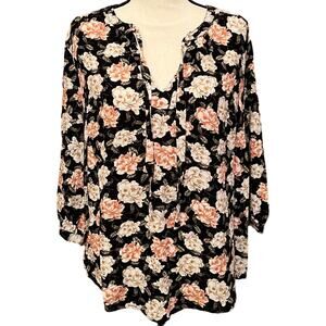 Torrid Black Floral 3/4 Sleeve Blouse Size 1